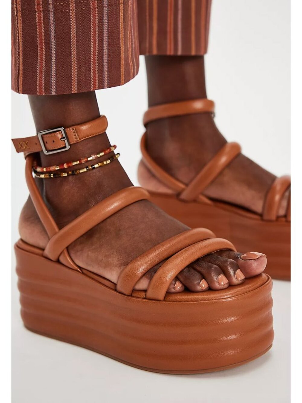 Free People Tan Leather Platform Sandals